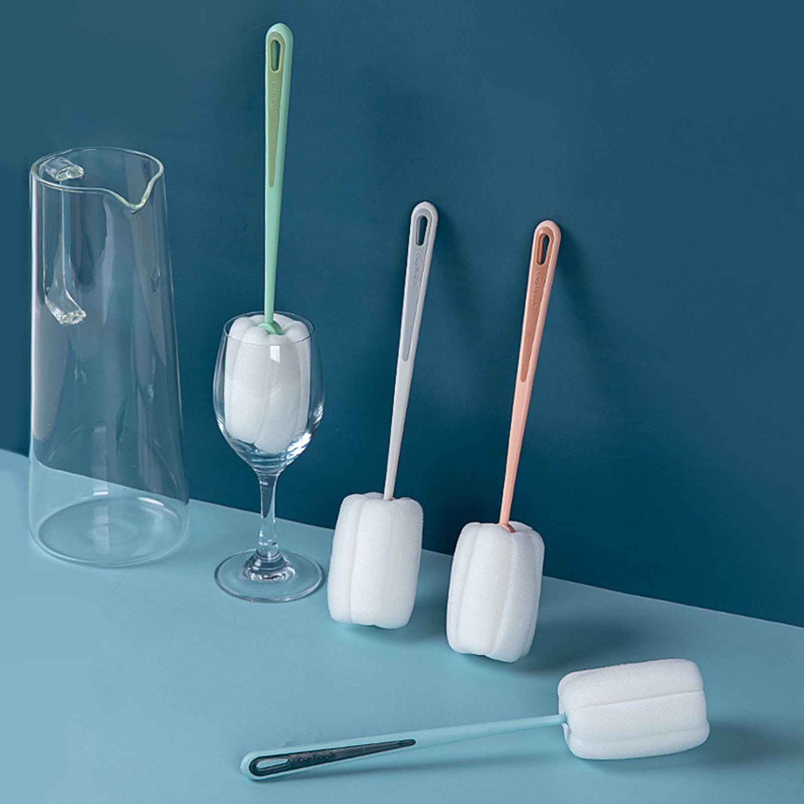 Kitchen Handle Sponge Brush Bottle Cup Brush Multifunctional Wine Glass Cleaning 