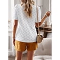thumbnail image 5 of Slatcetga Women T Shirt Lace Trim Round Neck Short Puff Sleeve Pure Color Casual Lady Pullover Top for Spring Summer White M, 5 of 7