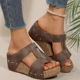 thumbnail image 3 of IUJSOY Womens Front Zipper Wedge Sandals Comfortable Footbed Cork Platform Slides Dressy Sandals, 3 of 9
