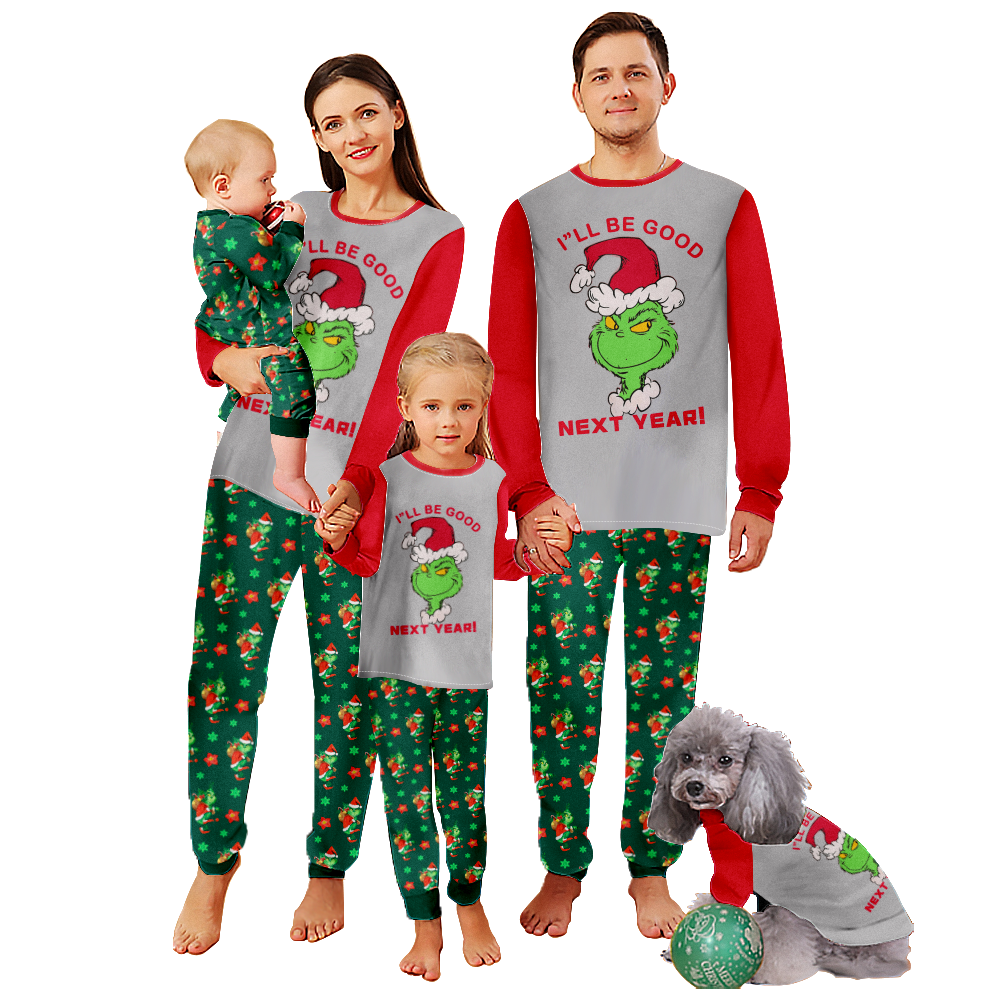 FUNIER Matching Family Christmas Pajamas Set Green Santa Cartoon