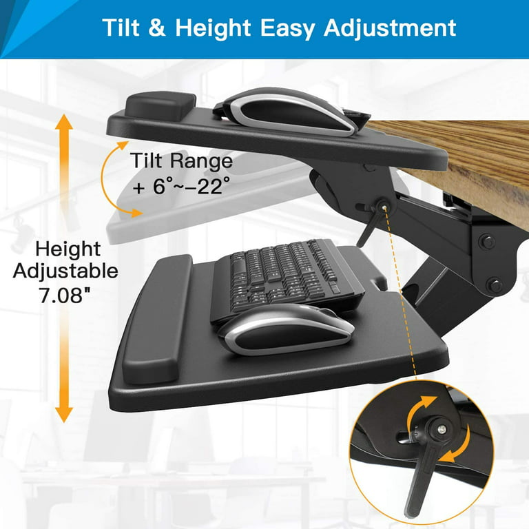 ERGEAR Keyboard Tray Under Desk,360 Adjustable Ergonomic Sliding Keyboard &  Mouse Tray, 25 W x 9.8 D, Black 