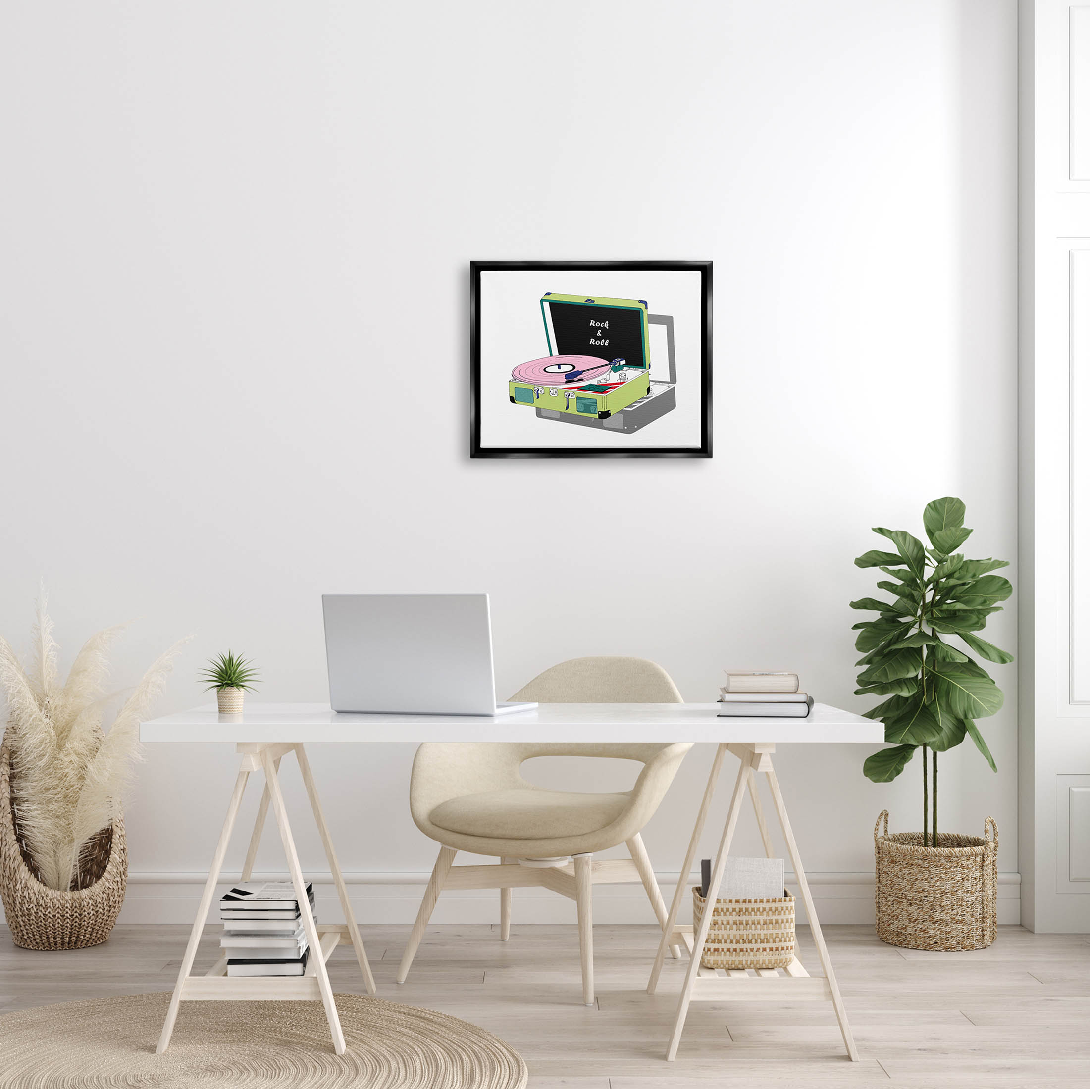 Stupell Industries Rock & Roll Vintage Record Player Graphic Art Jet Black Floating Framed Canvas Print Wall Art, Design by Melissa Wang