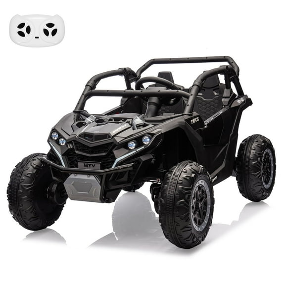 HappyToysWorld 24V Kids Ride On UTV Truck, 2-Seater Electric Car with Parent Remote Control, 4-Wheel Suspension & Slow Start, Bluetooth Music & LED Lights, Large Wheels, Storage Box for Boys Girls