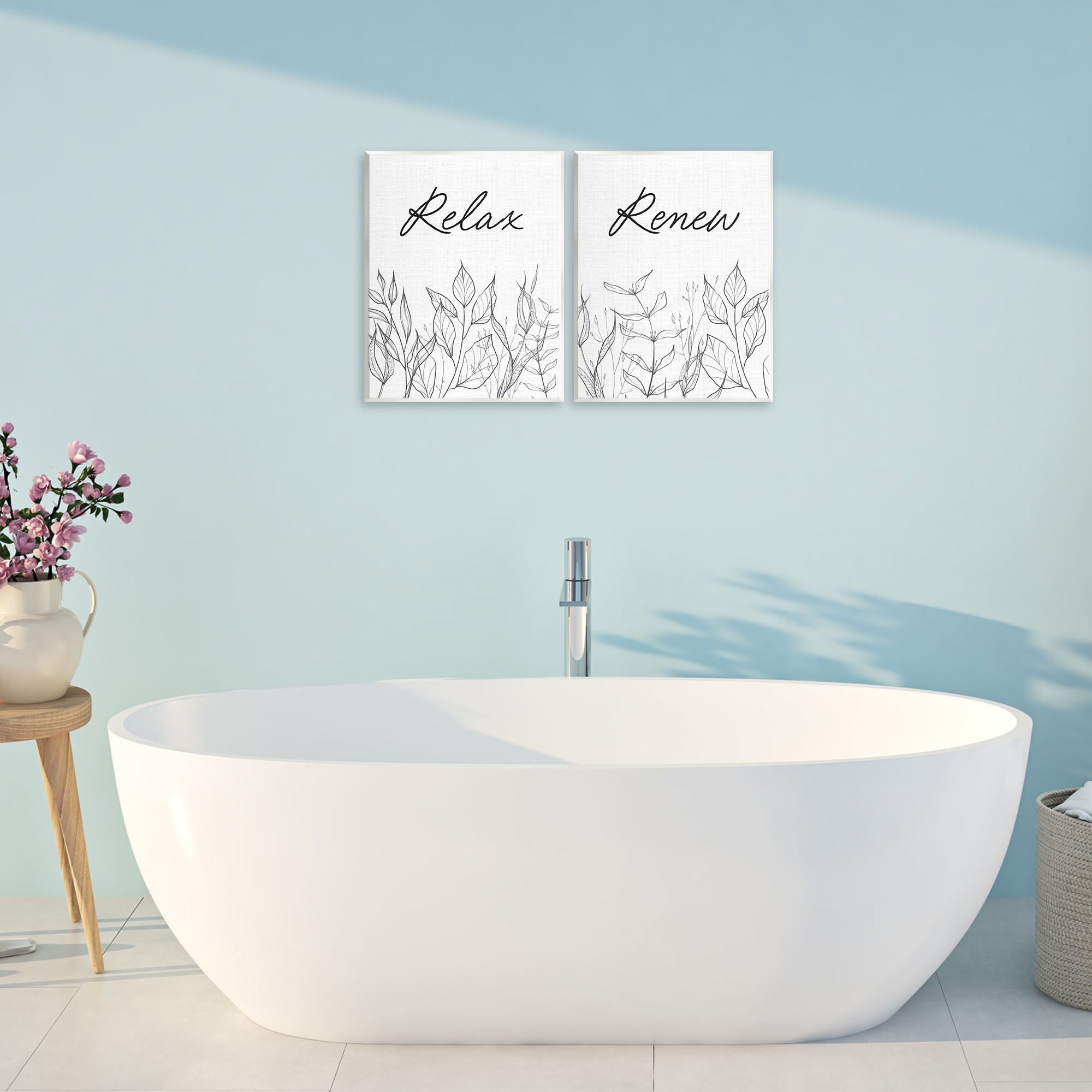 Relax and Renew Leaf Outlines 2 Piece Wall Plaque Art Set, design by Lettered and Lined