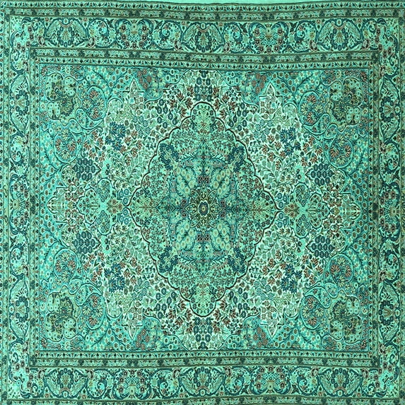 Ahgly Company Machine Washable Indoor Square Animal Turquoise Blue Traditional Area Rugs, 8' Square