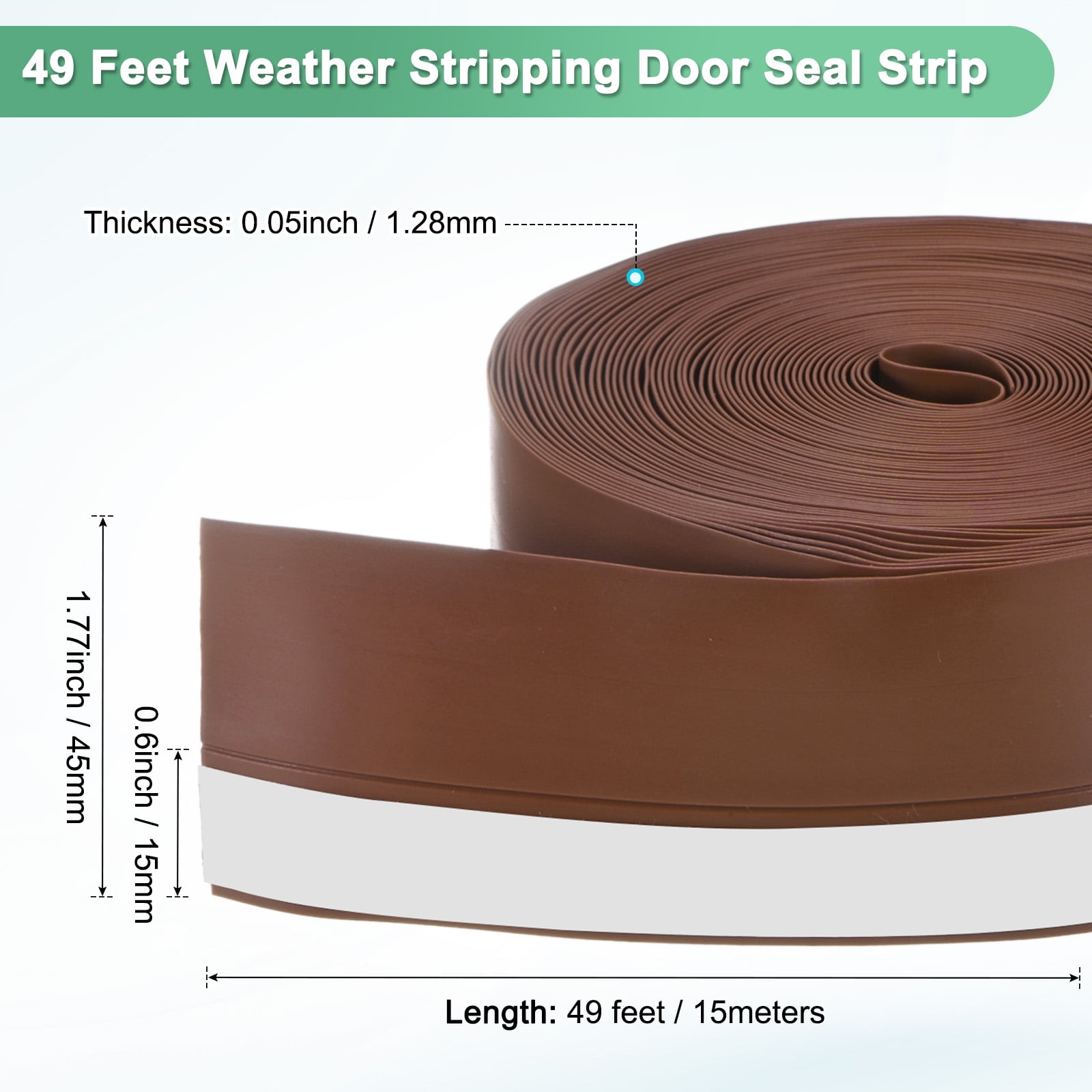 Uxcell Weather Stripping Door Seal Strip, 1.77 Inch(45mm) Silicone 49 FT Door Draft Stopper, Sealing Sticker Tape [Brown]
