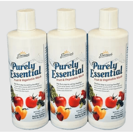 3 pack - Purely Essential by Environne Fruit & Vegetable Wash, 1 case (3- 16 oz bottles)