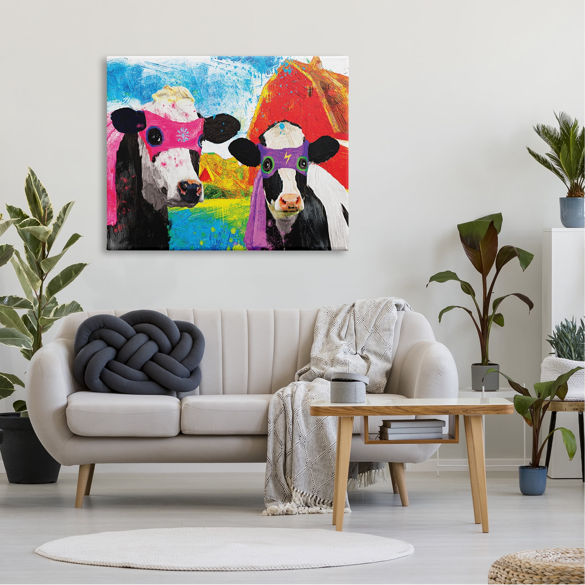 Stupell Industries Superhero Farm Cows Masks Capes Red Barn Canvas Wall Art, 48 x 36, Design by Porter Hastings