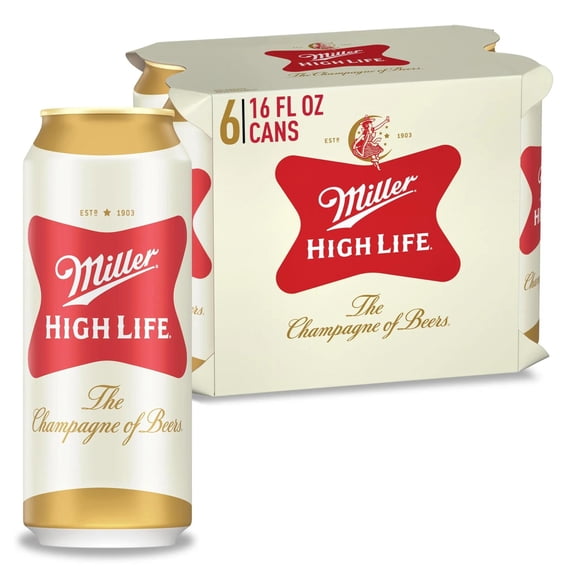 Miller High Life American Beer, 6 Pack, 16 fl oz Aluminum Cans, 4.6% ABV