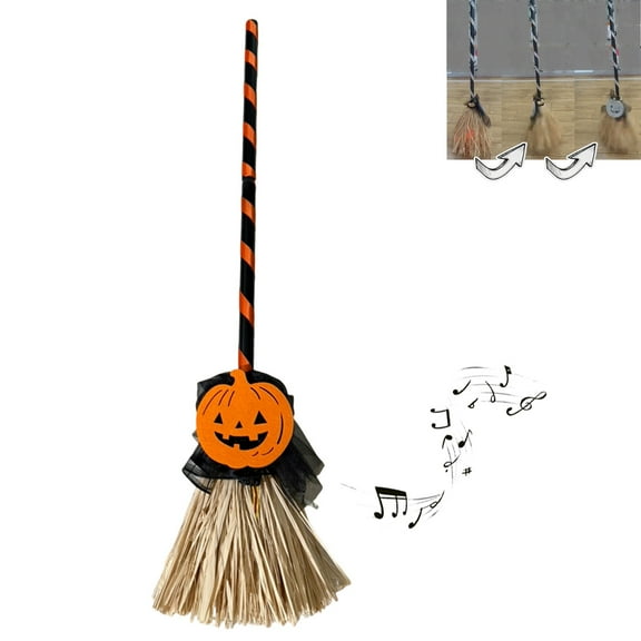 Fridja 31.4" Animated Witches Broom with Spooky Sounds & LED Lights, Dancing Magic Broomstick for Halloween Porch Decor, Indoor Outdoor Party Decorations