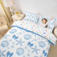 thumbnail image 2 of spefrowx Cartoon Coastal Duvet Cover Queen for Kids, Blue Shell Starfish Bowknot Queen Bedding, Stars Reversible, 3 Pieces, 1 Duvet Cover and 2 Pillowcases, 2 of 6