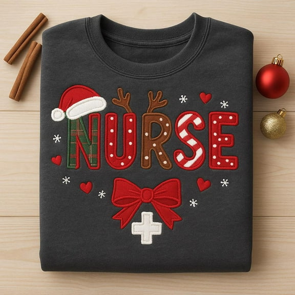 Christmas Nurse Embroidered Sweatshirt, Holiday RN Gift, Xmas Medical Crewneck, Festive Healthcare Apparel