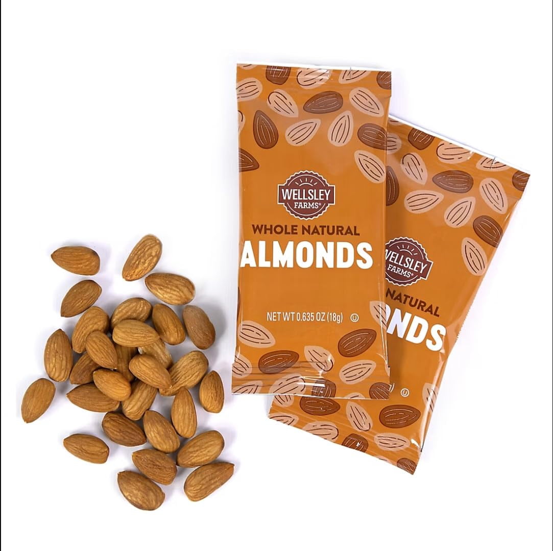 Wellsley Farms 100 SCH4&nbsp;Calorie Almond Snack Packs, Gluten-Free, Kosher, Non-GMO, 32-Count Convenient Single-Serve Packs. NO Salt.