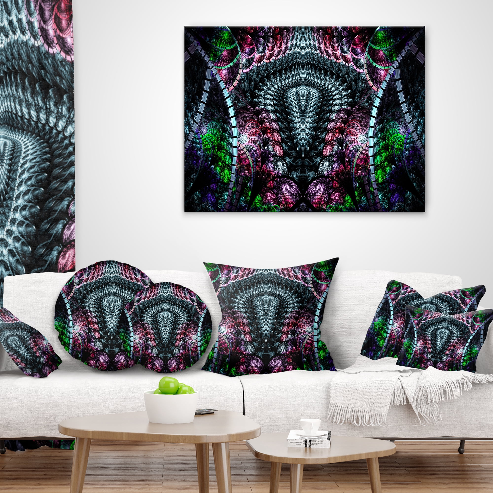 Designart Strange Fractal Design on Black - Abstract Throw Pillow - 18x18