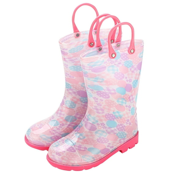 Owordtank Puddle Play Toddler and Kids Waterproof PVC Rain Boots with Easy-On Handles Slip-Resistant Outdoor Boots