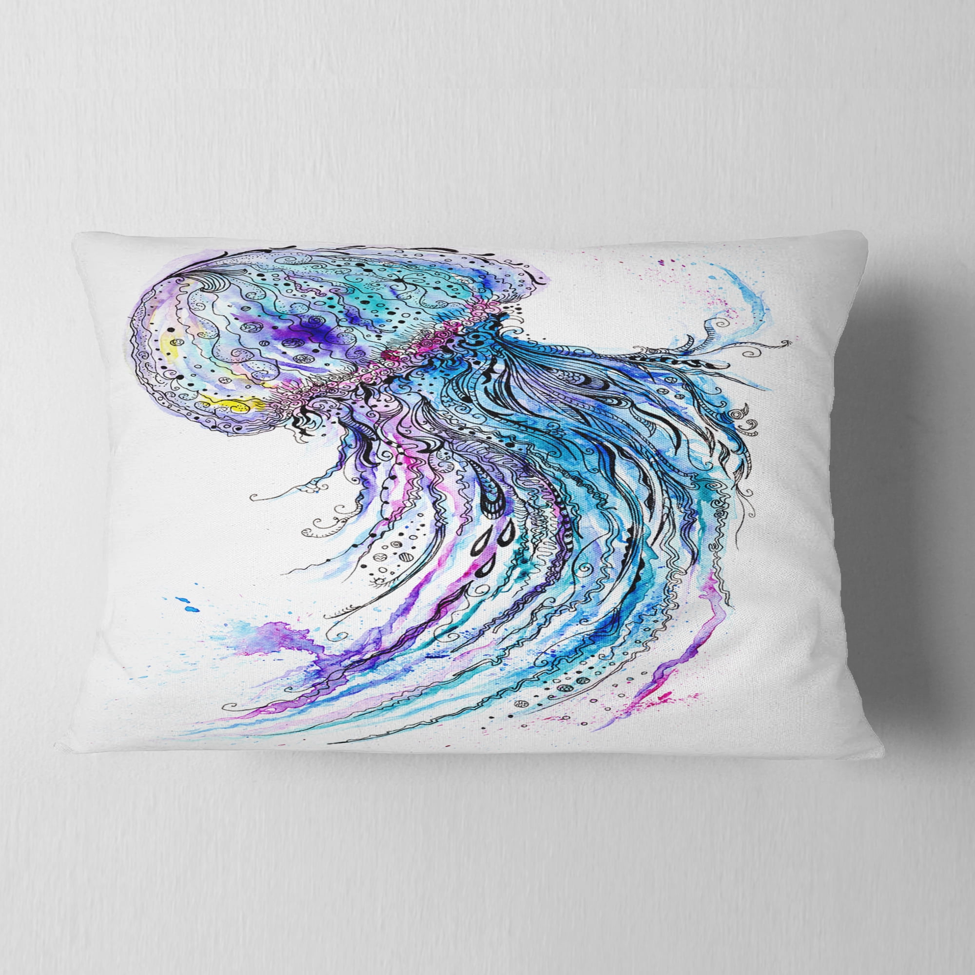 Designart Jelly Fish Watercolor - Animal Throw Pillow - 12x20