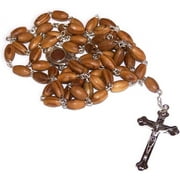 Holy Land Market Olive Wood Rosary with Soil from Bethlehem - with Certificate and Velvet Bag Oval with Soil Center - 10 x 6 mm Beads