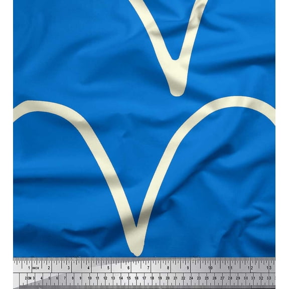 Soimoi Blue Cotton Voile Fabric Curve Hand Drawn Fabric Prints By Yard 42 Inch Wide