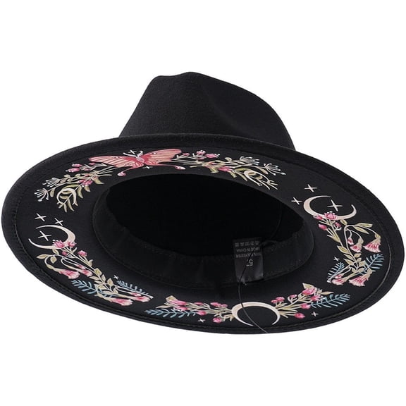 Hsqqdc Digital Printed Wide Brim Fedora Hat, Unisex Classic Jazz Panama Hat for Church Party