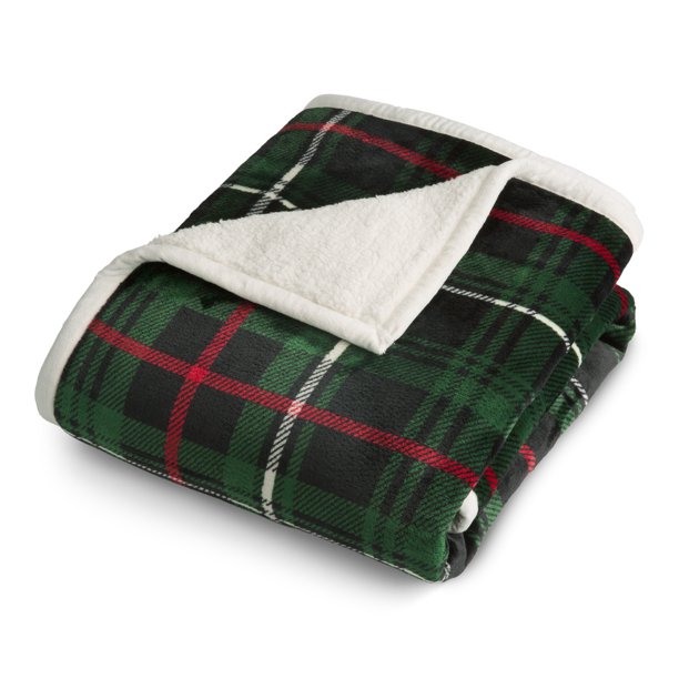 Better Homes & Gardens Velvet Plush to Sherpa Green Plaid Throw Blanket ...