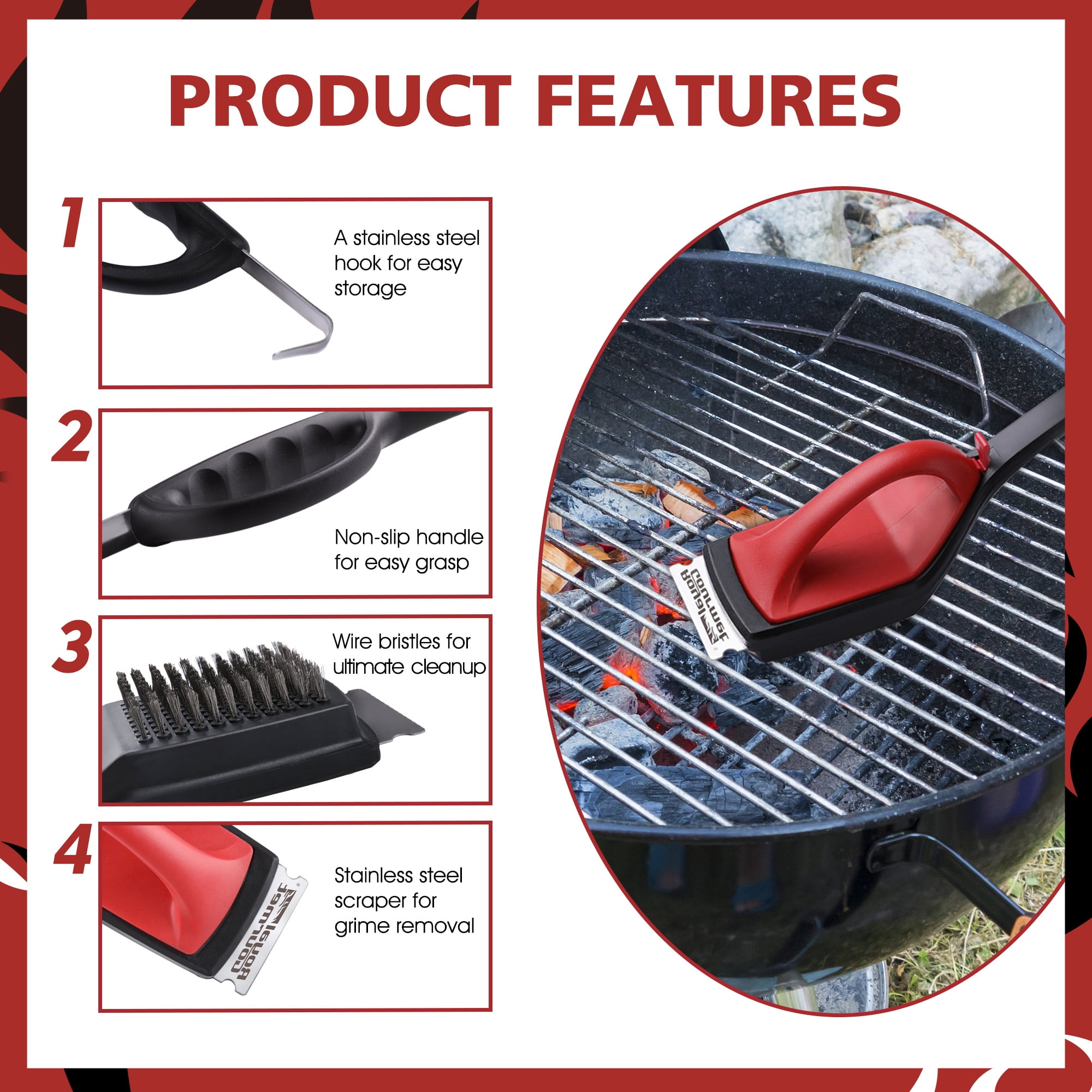 Royal Gourmet TB1806 Grill Cleaning Brush Set, BBQ Wire Bristle Brush and Scraper