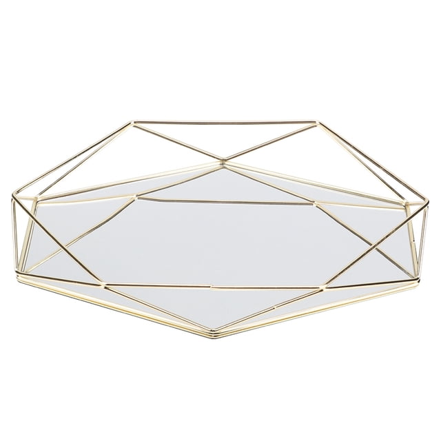 Fictory Bandeja de Almacenamiento de Joyas - Baño Sexangle Espejo Metal Oro Cosmético Almacenamiento de Joyas Organizador Bandeja Caja Placa(Dorado)