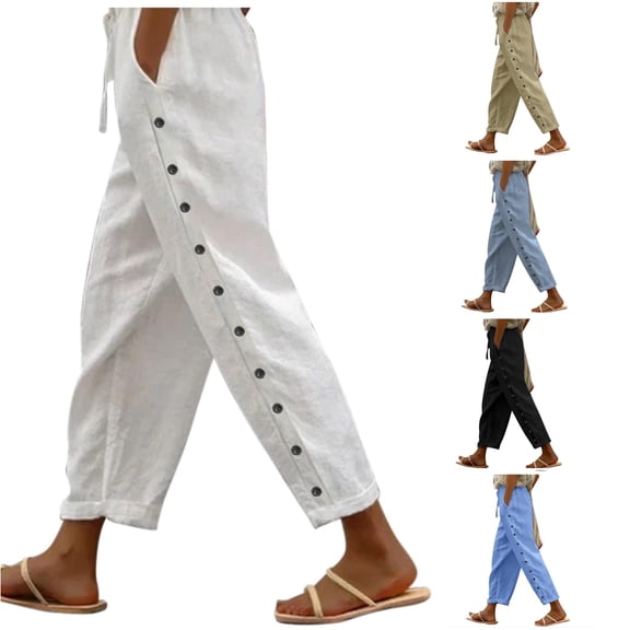 RUTAYY Women's Pants Solid Color Elastic Waist Loose With Pockets Casual Bottom Comfortable Daily Wear Classic Stylish Trousers