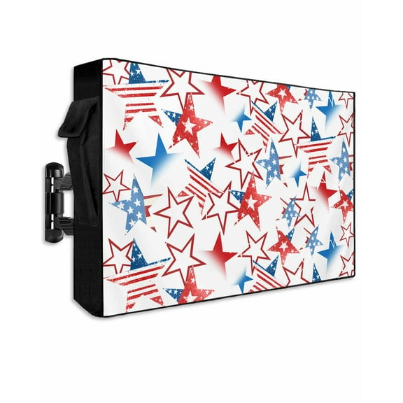 4th of July Outdoor TV Cover 48 to 50 Inch Weatherproof, Navy Blue Red Star Independence Day 600D Oxford TV Covers with Waterproof Zipper, Outside Flat TV Screen Protector Size 48"W x 30"H x 4.5"D