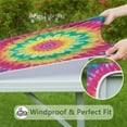 thumbnail image 6 of Colorful Rainbow Tie Dye Spiral Pattern Square Fitted Tablecloth with Elastic Edge,Square Table Cover,Washable Elastic Table Cover for Home Kitchen Party Decor 34"x34", 6 of 6