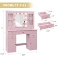 thumbnail image 2 of FANRAL 43.7" Vanity Desk with 10 Mirror Lights & Under-Table RGB,Charging Station & Hair Dryer Holder,Multi-Storage Dressing Table for Bedroom Bathroom,Pink Vanity, 2 of 7