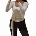 thumbnail image 3 of Womens Ballet Wrap Top Long Sleeve Tie Front Workout Cover Up Pilates Yoga Tops Shirt Going Out White M, 3 of 8