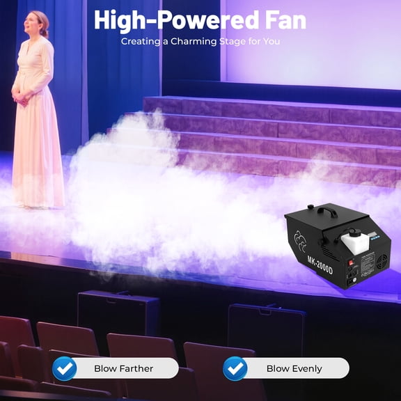 High-Powered Low-Lying Fog Machine for Stage & Wedding Smoke Effects, 1200W DMX Control, 5000 CFM, LCD Display, Easy Carry & Clean