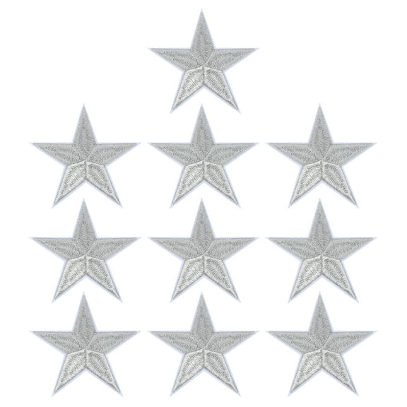Uxcell Star Iron-on Patches, 10 Pcs Sew on Star Embroidered Patches Appliques Embellishments for Clothing Jackets Hat Backpack Repairing Decorations, Silver Tone, 3" x 2.8"