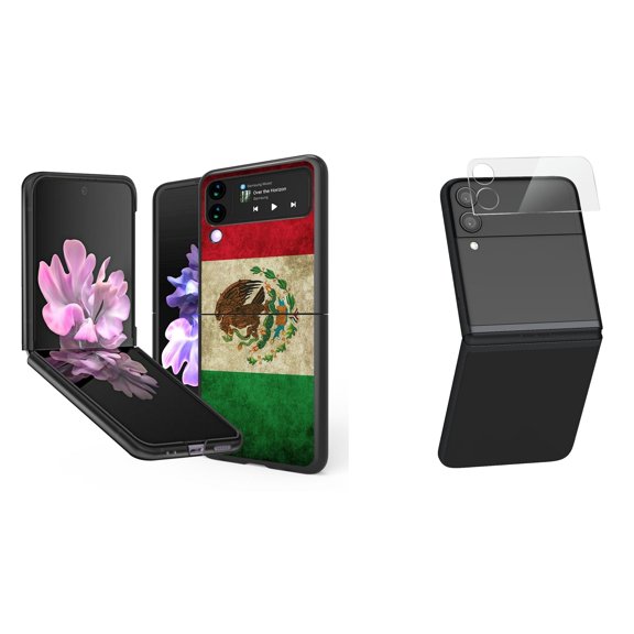 Bemz Premium Bundle for Samsung Galaxy Z Flip 3 5G: Slim Snap-On Protector Case (Vintage Mexico Flag), Rear Camera Glass Protector