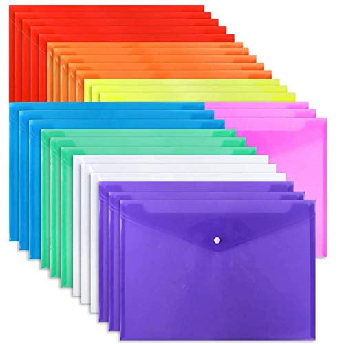 Xzyppci Poly Envelope 40pcs Clear Plastic Waterproof Envelope Folder with Button Closure,Project Envelope Folder A4 Size 