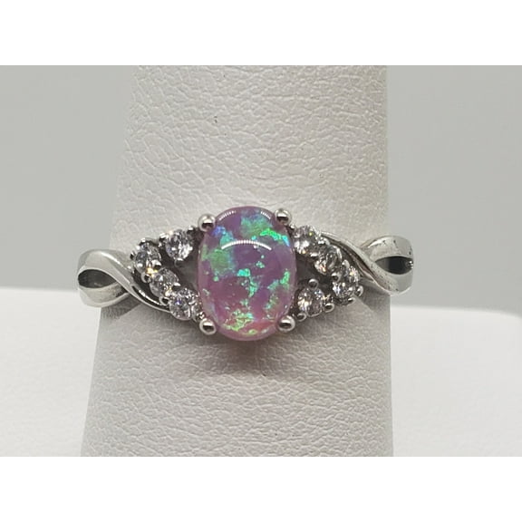 Size 9, Pink Fire Opal Topaz Sterling Silver Ring