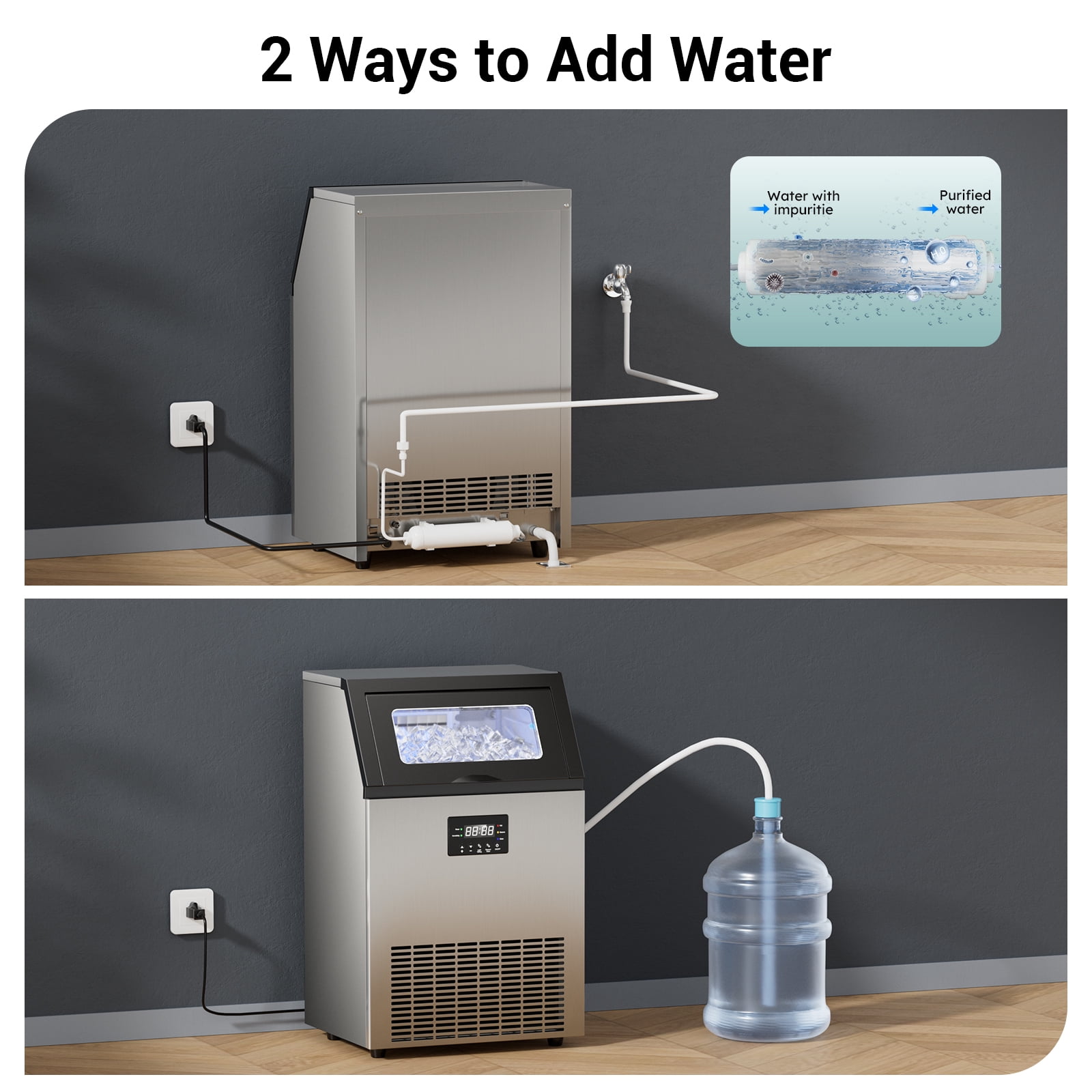 Ecojoy Commercial Ice Maker, 150Lbs/24H Under Counter Ice Machine, 33LBS Storage Bin