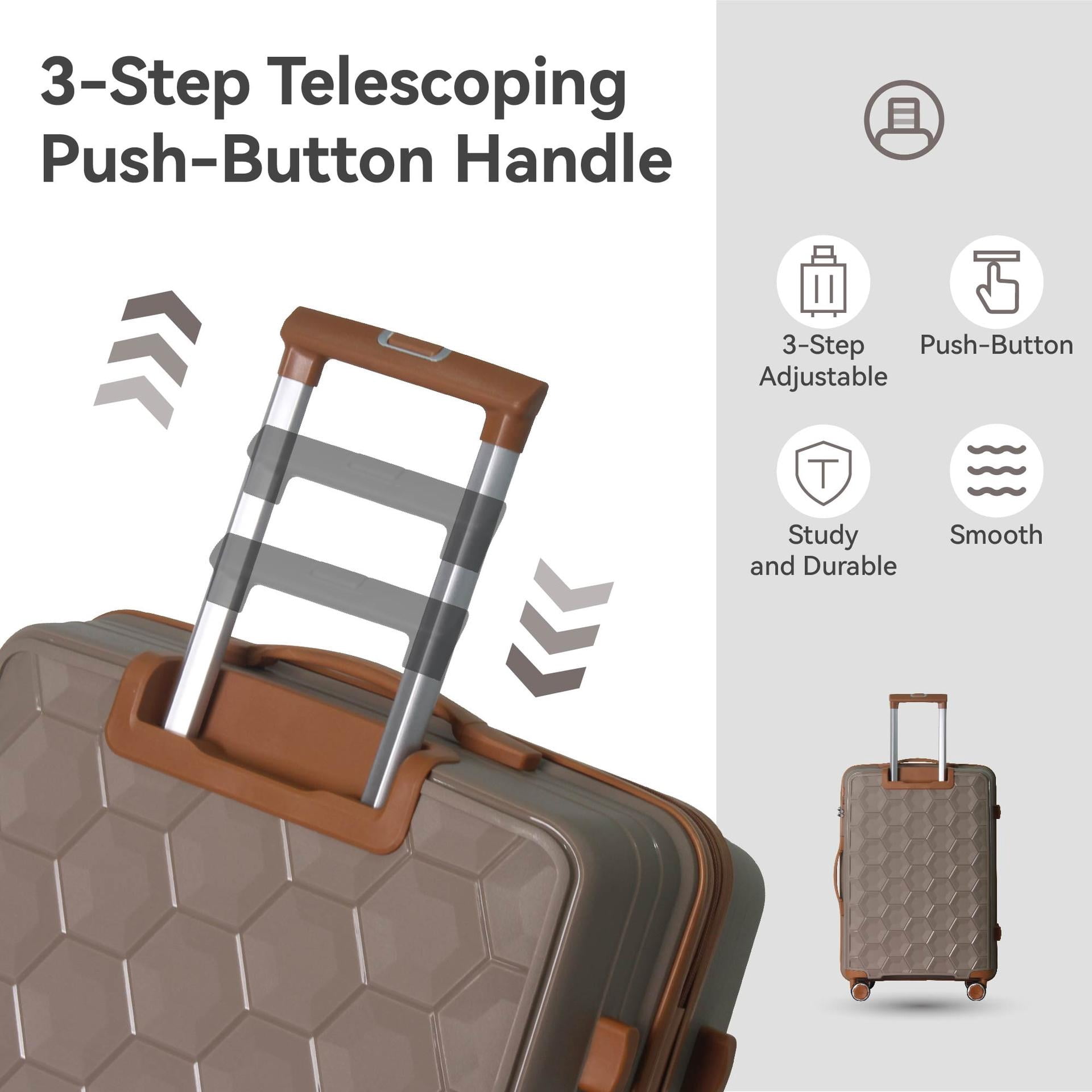 Unisex Luggage Set of 3 with 20" 24" 28", Honeycomb-Patterned Suitcase with 3-Step Push Botton Handle & TSA-Lock