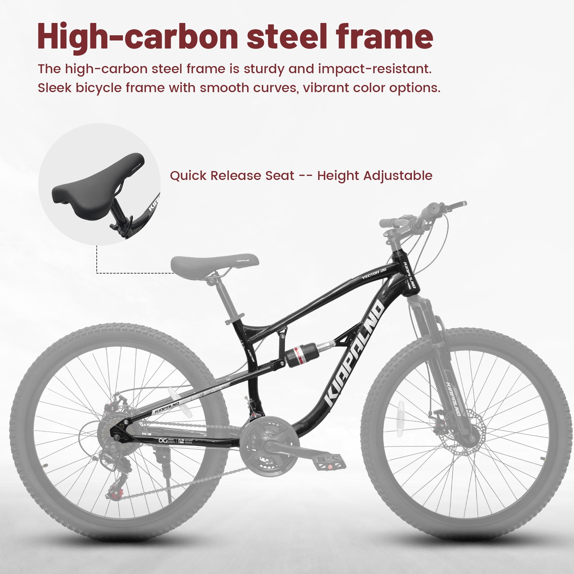 Ecarpat 26 inch Mountain Bike Full Suspension, 21 Speeds Dual Disc Brake Men Boys Bike for 10+ Years, Carbon Steel Frame, Trail Beach Snow Commuter City Bikes, Birthday Gift Choice