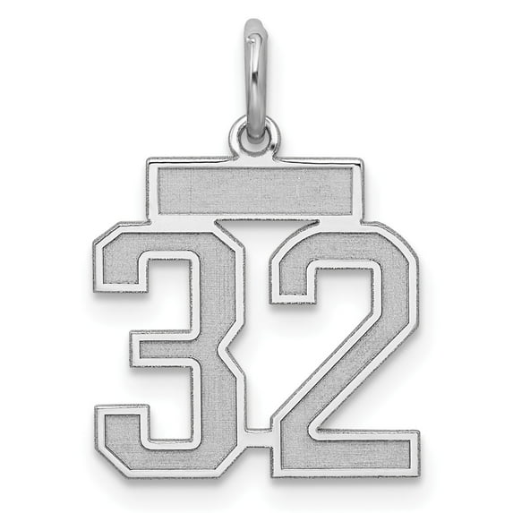 Sterling Silver Rhodium-plated Small Satin Number 32 Charm