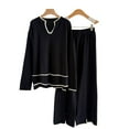 thumbnail image 5 of Miluxas Women's 2 Piece Lounge Sets Oversized U Neck Long Sleeved Top Wide Leg Pants Matching Cozy Knit Set Black Free Size, 5 of 5