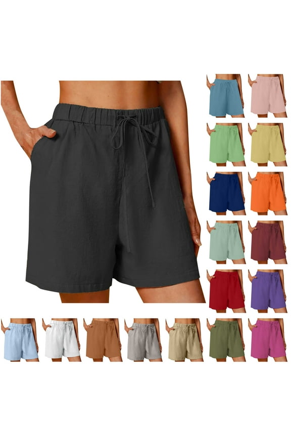 Summer Shorts for Women 2025 High Waisted Wide Leg Shorts Casual Drawstring Lightweight Beach Shorts Vacation Solid Color Short Pants with Pockets Today Prime Sales White 3XL