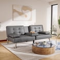 thumbnail image 2 of Vineego Modern Faux Leather Convertible Folding Futon Sofa Bed with 2 Cup Holders, Gray, 2 of 7
