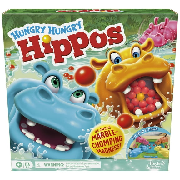 Hungry Hungry Hippos Board Game for Preschoolers, Ages 4 , For 2 to 4 Players