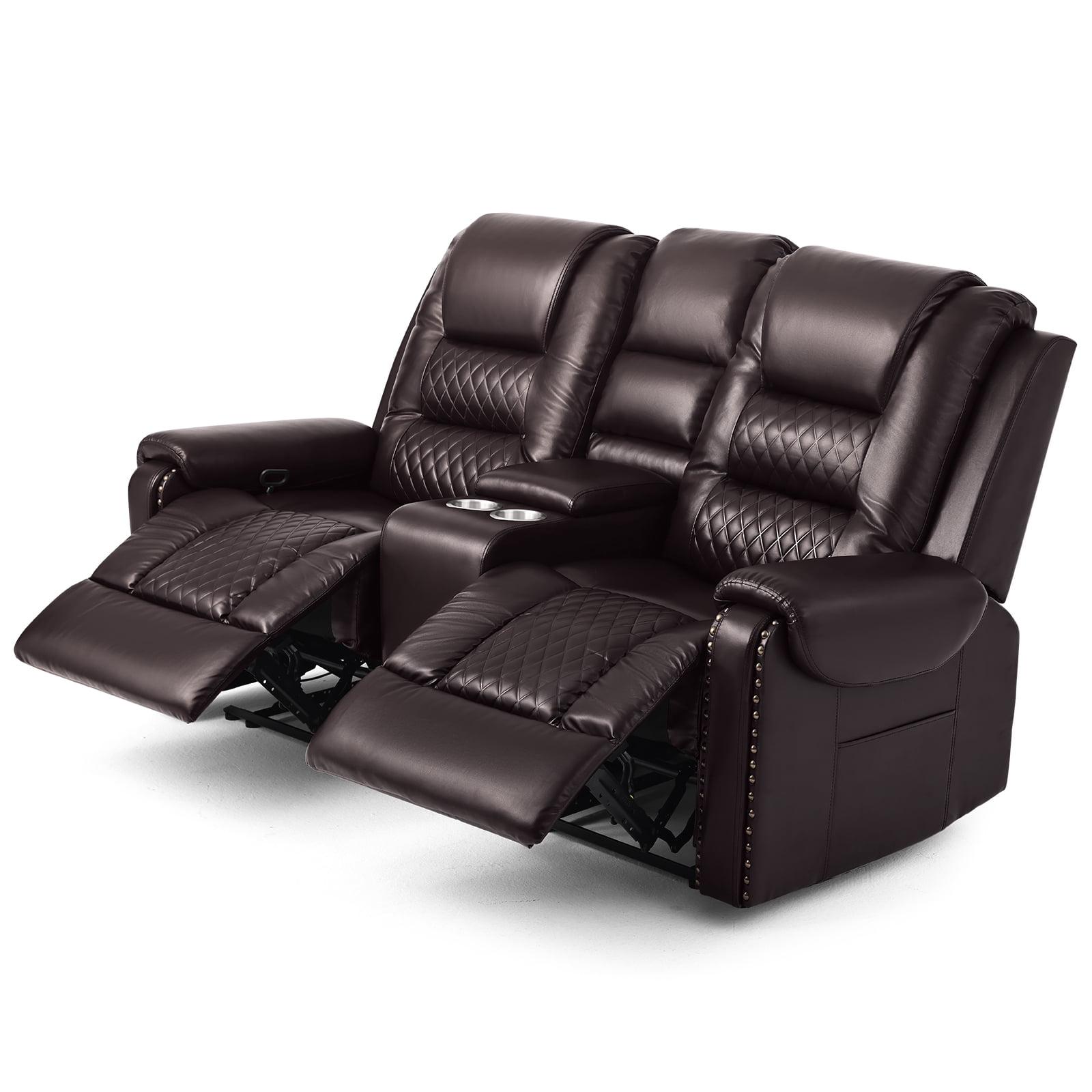 COSVALVE Electric Massage Heating Manual Recliner Loveseat Ergonomic Lumbar 2 Seaters Sofa with Remote Control, 2 Cup Holders (Brown)