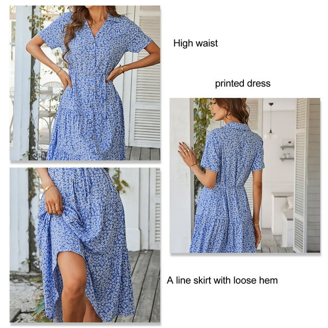 Vestido De Manga Corta De Verano Para Mujer, Vestido Informal Elástico Para Mujer, Dobladillo Suelto De Cintura Alta Para El Ocio Para Ir De Compras ANGGREK Otros
