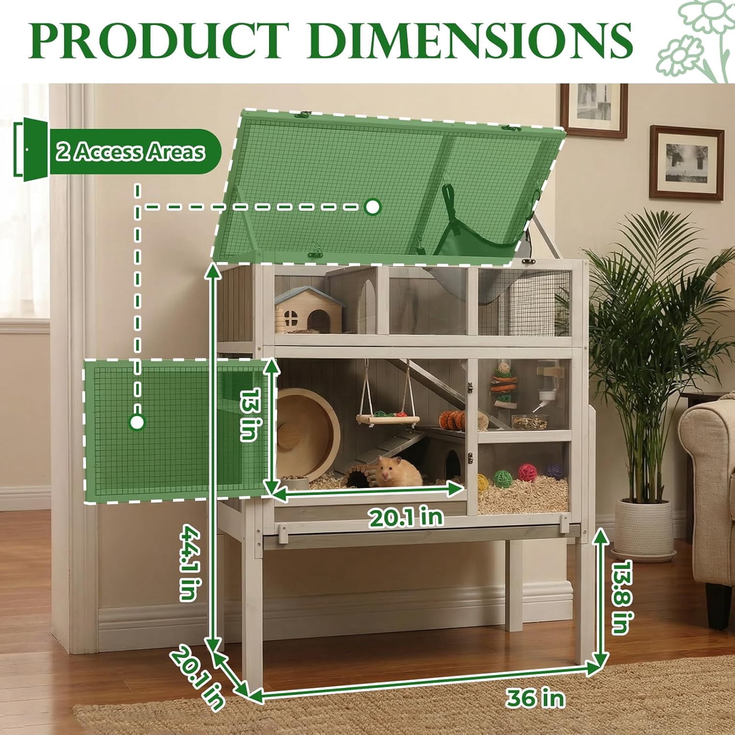3-Tier Wooden Hamster Cage with Stand, Large Guinea Pig Cage & Rabbit Hutch Habitat, Deep Pull-Out Tray, Indoor Animal House, Grey