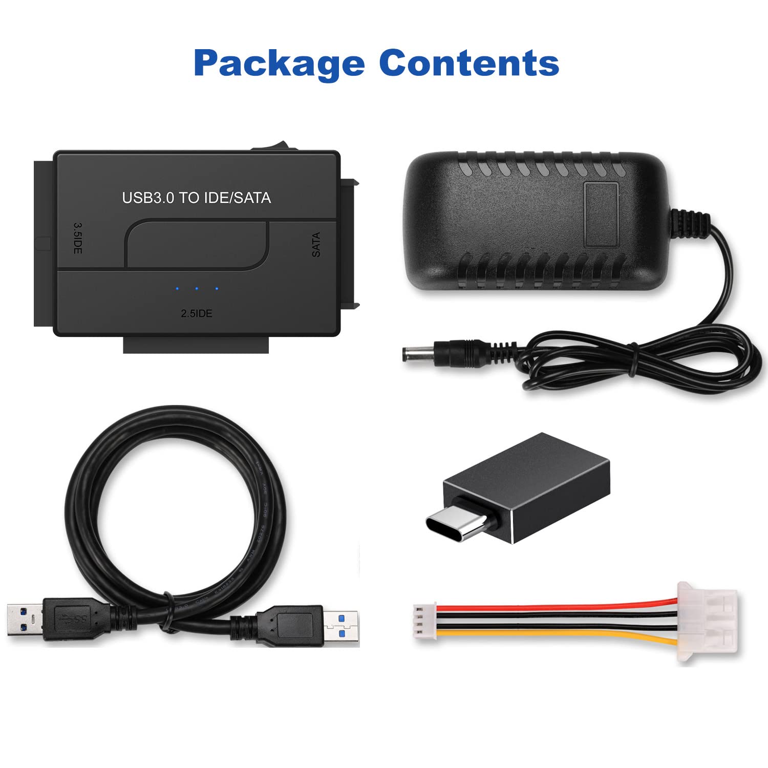 AUBEAMTO USB 3.0/USB C to SATA and IDE Adapter, External Hard Drive Ultra Recovery Converter for Universal 2.5 3.5 IDE and SATA HDD SSD, 5.25-inch DVD/CD-ROM Optical Drive, Easy to Use