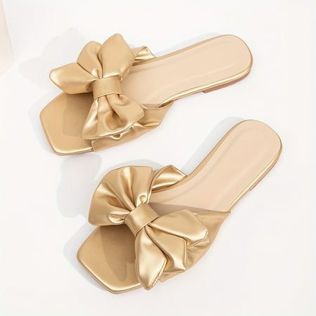 

Women s Bowknot Decor Slide Sandals Casual Square Toe Flat Summer Shoes Lightweight Slide Sandals