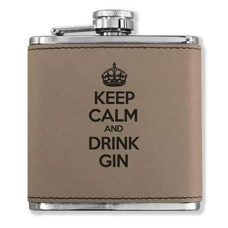 Faux Leather Flask - Keep Calm and Drink Gin - Light Brown